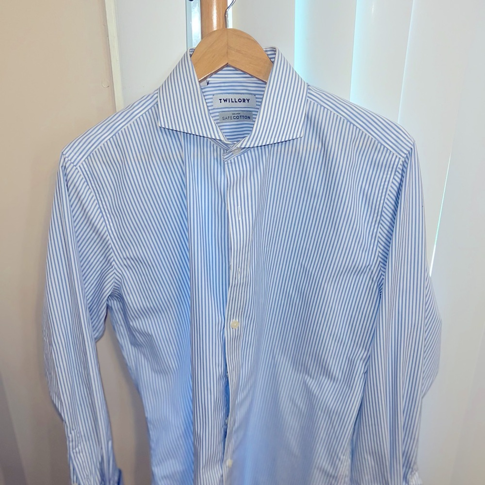 Twillory non iron blue pinstriped safe cotton 16.5 34/35🔥🔥🔥